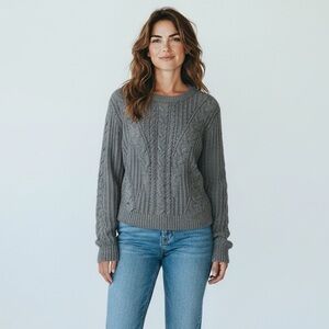 SO Soft Grey Cable Knit Pullover Sweater – Classic & Cozy